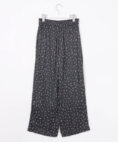 自由区 【WEB限定・ウエストゴム・長さ調整可・洗える・XSサイズあり】ビンテージサテンプリント柄 ワイドパンツ