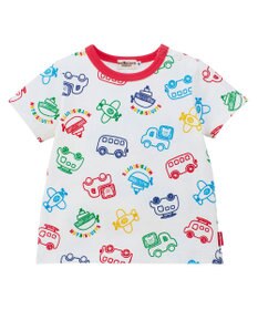 MIKI HOUSE HOT BISCUITS 【80-120cm】ビーンズ×乗り物 総柄 半袖Tシャツ