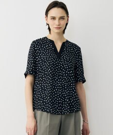 ICB 【先行予約】BackSatinAmunzen 5分袖Vネック配色ブラウス