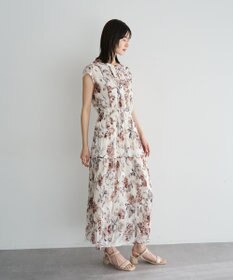 YECCA VECCA フラワー柄シアープリーツワンピース