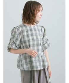 Te chichi サッカーチェックバルーンスリーブブラウス(セットアップ可)