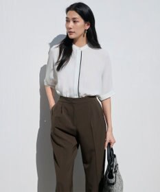 ICB L 【人気のため新色追加・接触冷感・UVケア・速乾・洗える】BackSatinAmunzen 5分袖バンドカラーブラウス