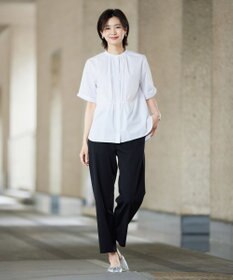 J.PRESS LADIES L 【洗える】APESCO ストライプ バンドカラー ブラウス