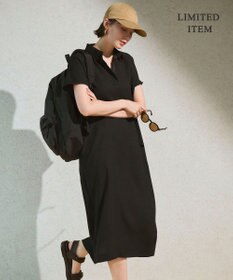 ICB 【WEB限定】FluidBackSatin ニット衿シャツワンピース ブラック