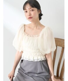 earth music&ecology パフスリーブシャーリングブラウス