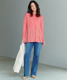 23区 S 【ご好評につき新色追加】ナチュラルコットンベアコンビ ペプラム カットソー