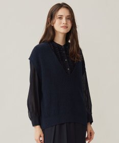 自由区 S 【洗える】コットンウールミドルゲージニット ベスト