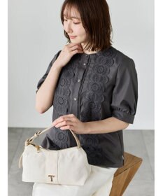 Te chichi ピンタック&レース5分袖ブラウス