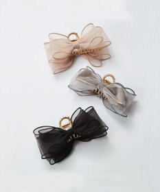 Phoebe ボリュームオーガンジーリボンバンスクリップ　ピンク