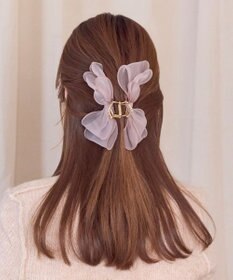 Phoebe ボリュームオーガンジーリボンバンスクリップ　ピンク