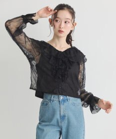 earth music&ecology ＳＥＴ２点ラッフルレースブラウス＋キャミソール