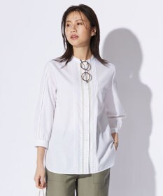 J.PRESS LADIES 【洗える】シャンブレー バンドカラー ピンタック ブラウス