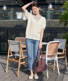 Tiaclasse L 配色ニットポロトップス