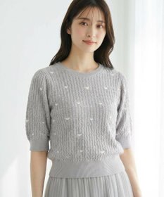 Feroux 【洗える】ハーフスリーブ ハート刺繍 ニット