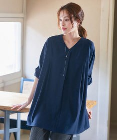 Tiaclasse L 【洗える】ストレッチタフタタックチュニックブラウス