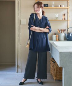 Tiaclasse L 【洗える】ストレッチタフタタックチュニックブラウス