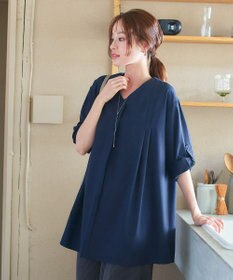 Tiaclasse L 【洗える】ストレッチタフタタックチュニックブラウス