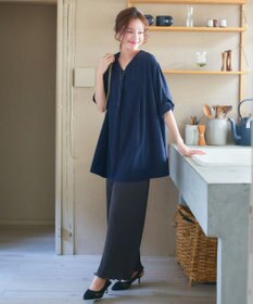 Tiaclasse L 【洗える】ストレッチタフタタックチュニックブラウス