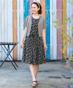 Tiaclasse 【洗える】大人華やかなノースリーブ花柄ワンピース