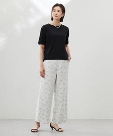 J.PRESS LADIES L 【洗える】ラインフラワープリント ワイドパンツ