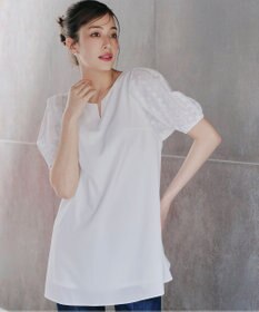 Tiaclasse 【2TYPE/総レース・袖レース】パンチングレースパフスリーブチュニックブラウス