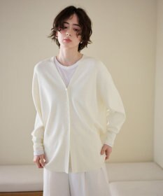 #Newans 【洗える】ファインボタンＶネックカーディガン ホワイト
