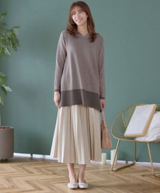 Tiaclasse メランジ配色フーディーニットチュニック