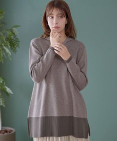 Tiaclasse メランジ配色フーディーニットチュニック