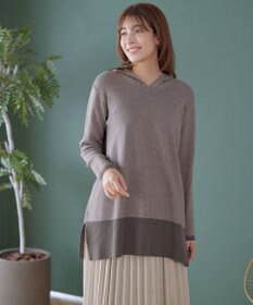Tiaclasse メランジ配色フーディーニットチュニック