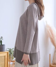 Tiaclasse メランジ配色フーディーニットチュニック