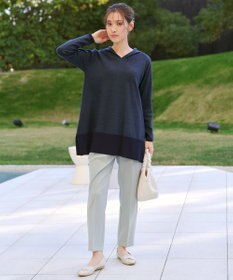 Tiaclasse L メランジ配色フーディーニットチュニック