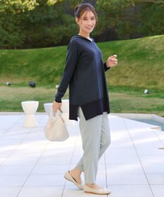 Tiaclasse メランジ配色フーディーニットチュニック