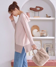 Tiaclasse L メランジ配色フーディーニットチュニック