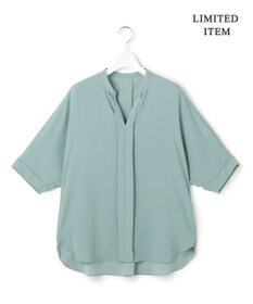 ICB L 【新色追加・WEB限定】BackSatinAmunzen 5分袖キーネックブラウス