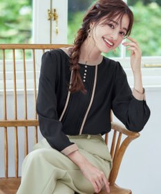 Tiaclasse L 【洗える】ピンタック配色ブラウス