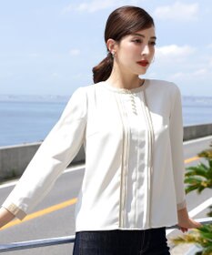 Tiaclasse 【洗える】ピンタック配色ブラウス