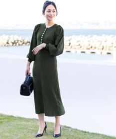 Tiaclasse 【洗える】パフ袖が大人可愛い袖コンビニットワンピース