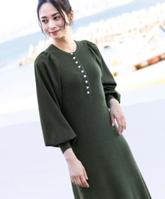 Tiaclasse 【洗える】パフ袖が大人可愛い袖コンビニットワンピース