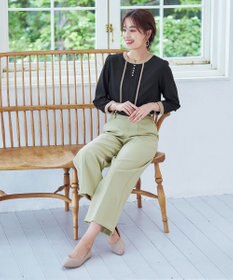 Tiaclasse L 【洗える】ピンタック配色ブラウス