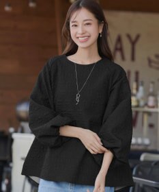 Tiaclasse 【洗える】ふくれジャガードバルーンスリーブチュニックブラウス