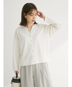 Green Parks カットジョーゼットドットボタンカーディガン