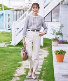 Tiaclasse L 【洗える】ピンタック配色ブラウス