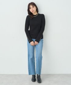 earth music&ecology スリーブ釦ニットプルオーバー