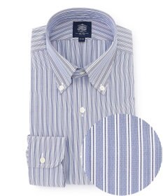 J.PRESS MEN 【PREMIUM PLEATS / 形態安定】イングリッシュストライプ ドレスシャツ / B.D. ネイビー系1