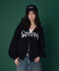 WEGO 【ユニセックス着用ITEM】ワッフルグラフィックカットZIPパーカー