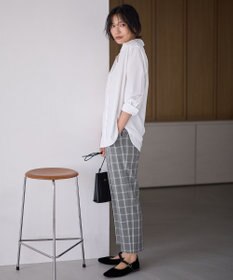 ANY 【洗濯機可/ストレッチ/ウエストゴム/裏起毛】マルチファンクションストレッチチェックテーパードパンツ