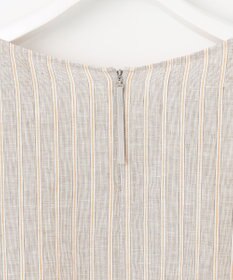 自由区 【洗える】リネンストライプ ボートネックブラウス