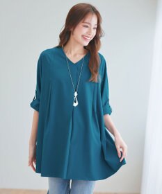 Tiaclasse L 【洗える】ストレッチタフタタックチュニックブラウス