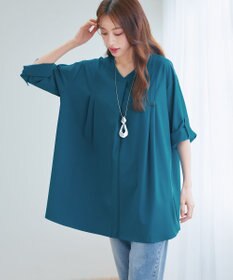 Tiaclasse L 【洗える】ストレッチタフタタックチュニックブラウス