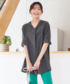 Tiaclasse L 【洗える】ストレッチタフタタックチュニックブラウス